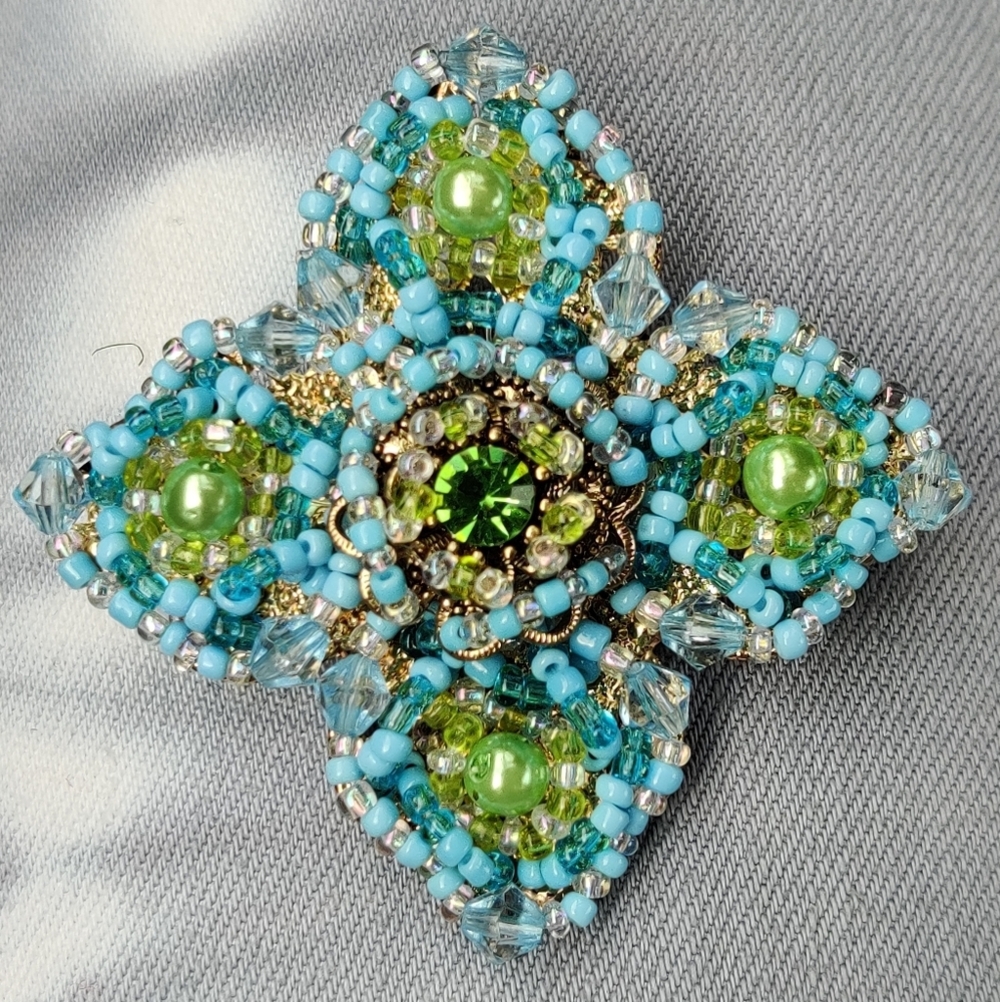 Vintage Maltese Cross Embellished w/ Glass Beads